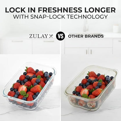 Zulay Kitchen 5 Piece Large Glass Tupperware Container Set