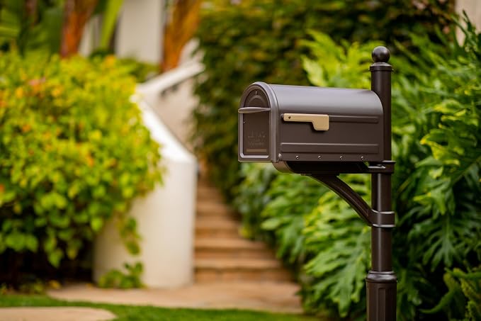 Architectural Mailboxes Mapleton Post Mount Mailbox, Rubbed Bronze, Large | Galvanized steel build for outside with rust-resistant powder-coat finish and a magnetic door closure. USPS approved.