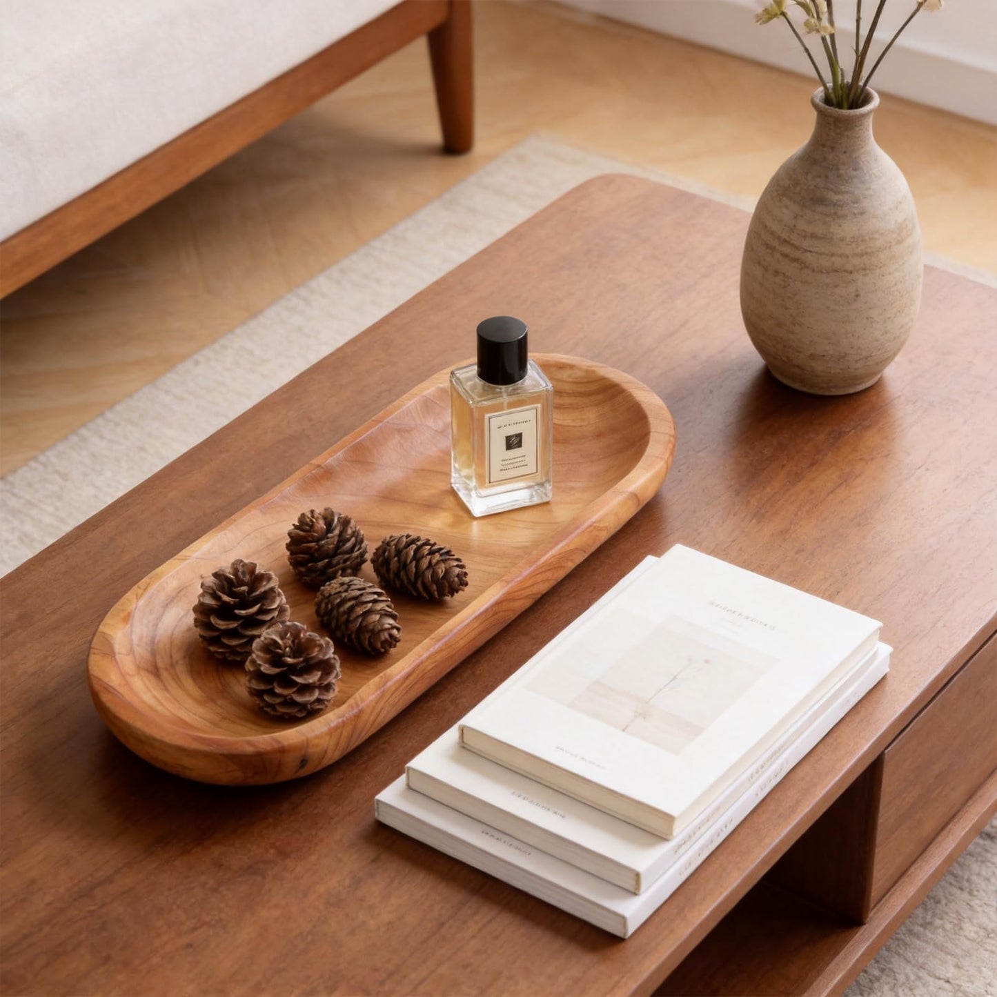 Wenrulgar 14.17" Middle Decorative Tray Wooden Fruit Bowl For Decor Oval Rustic Wooden Candle Holder Key Candy Tray For Decor Entry Table Kitchen Centerpiece