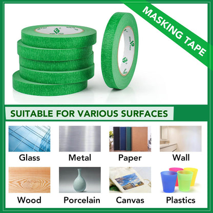 BOMEI PACK 10Rolls Green Painters Tape, General Purpose Green Masking Tape 0.75inch x 55yds, for Painting,Labeling,DIY Crafting,Decoration and School Projects, Total 550yds