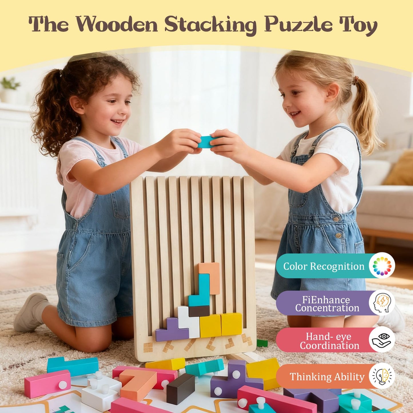 Wooden Stacking Puzzle Toy, 3D Russian Block Puzzle Jigsaw Puzzle, Stress Montessori Toy for Boys and Girls Board Game Educational Toys for Toddlers Brain Teasers for Toddlers 3-6 Years