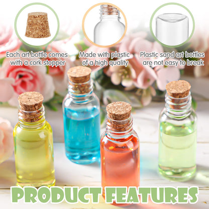 Sabary 50 Packs 1 oz Plastic Sand Art Bottles with Cork Stoppers Mini Vial Potion Bottles Perfume Cork Jar with Mini Funnels for Filling Jar for DIY Craft, Essential Oil, Message, Party Favor