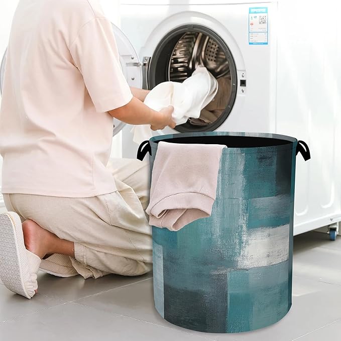 Blue Gray Modern Laundry Basket, Art Foldable