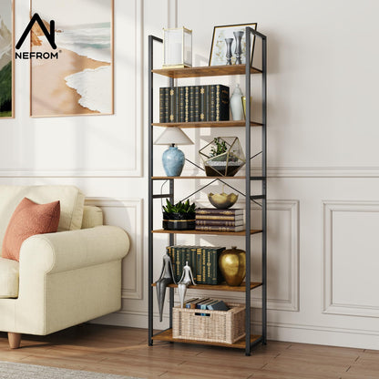 NEFROM Book Shelf, Adjustable 6-Tier Tall Bookshelf, Wooden Bookcase Shelves for Bedroom, Living Room, Display Shelf for Home, Office, Kitchen, Standing Shelving Unit Storage Organizer BC-BR-6