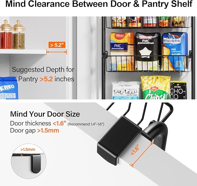 Delamu Over the Door Pantry Organizer, 6-Tier Metal Pantry Door Organization