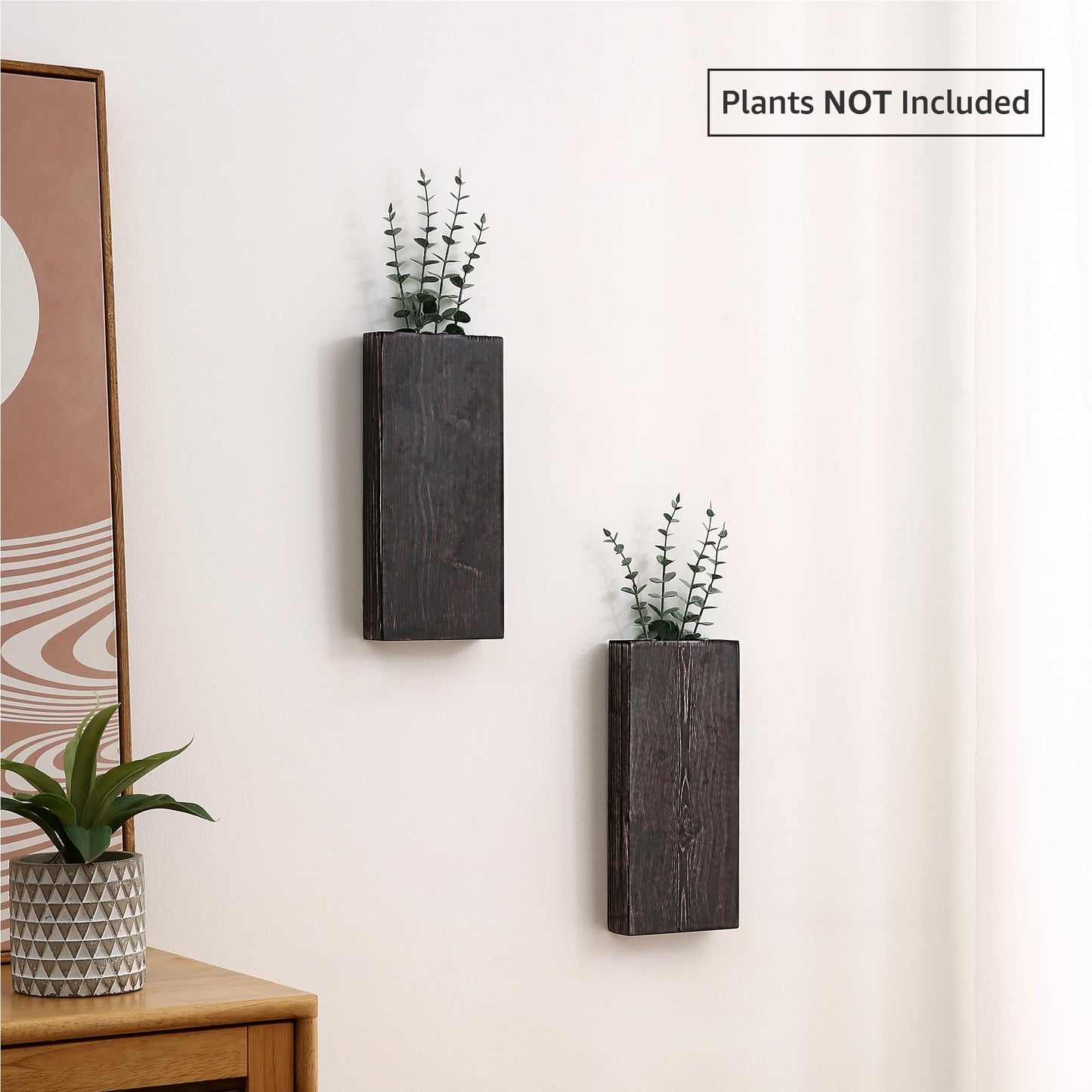 Wood Wall Planter Set of 2, Wood Wall Pocket for Greenery and Dried Flowers, Indoor Wood Hanging Vase Modern Farmhouse Wall Decor for Living Room Bedroom Office Eucalyptus Stems Decorations (Expresso)