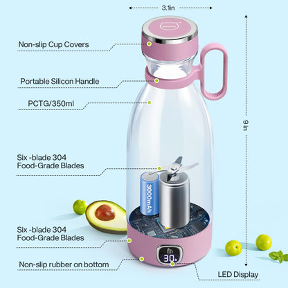 MIAOKE Portable Blender,Fashion Portable Blender for Shakes and Smoothies 11.8 Oz,Magnetic USB Fast Charging Mini Mixer Bottle,Take It for Traveling, Outdoor, Gym, Office, Cars, Gift -PK