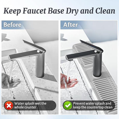 PoYang 24 inch Faucet Mat for Kitchen Sink Splash Guard, 7° Slope Silicone Sink
