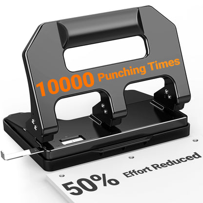 AFMAT HPX1 Heavy Duty 3 Hole Punch, 3 Hole Puncher for Binder, 40-Sheet Three Hole Punch w/ 10000+ Uses, Metal Hole Puncher 3 Ring, 50% Reduced Effort, Bulit-in S.S. Paper Guide (Black)