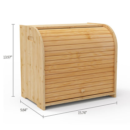 FoverOne Bamboo Bread Box for Kitchen Countertop, Roll-top Breadbox Breads Storage Boxe with Adjustable Middle Shelf