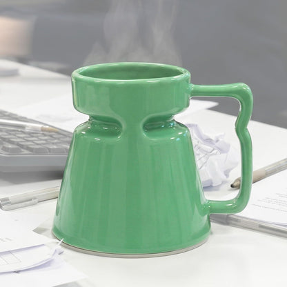 Wide Bottom Handmade Coffee Mug, Tip-Proof Ceramic Mug with Weighted Non-Slip Base, Stable Desk & Travel Mug for Office, RV & Boat, Retro Sci-Fi Design, Unique Appreciation Gift