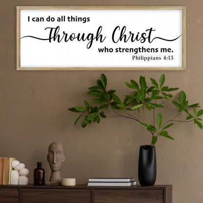 FZMHASLWW I Can Do All Things Through Christ Wall Decor 32"X12" Philippians 4:13 Sign Christian Bible Verse Large Wood Framed Wall Hanging Art (Wood)