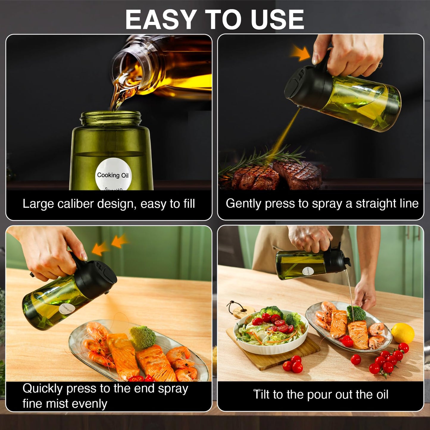 Oil Sprayer for Cooking, 2 In 1 Oil Dispenser and Oil Sprayer (Black+Dark Brown)