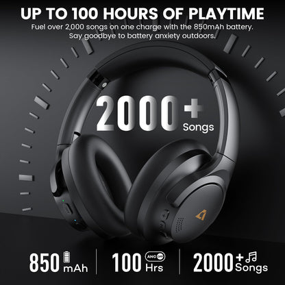 1Mii AI Y8 Active Noise Cancelling Headphones, Bluetooth 6.0 Wireless Over Ear, 100H Playtime Hi-Res Audio, AI Translation & Voice Chat, Custom EQ via APP for Travel & Home Office - Black