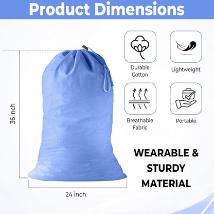 2 Pack - Extra Large Cotton Laundry Bag, Heavy Duty Large Laundry Bags 24 x 36