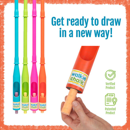 Walkie Chalk Stand-up Sidewalk Chalk Holder, (Orange), Creative Outdoor Toys for Kids and Adults Including 2x Chalks, Street Art & Playground Supplies, Accessible Fun for Everyone