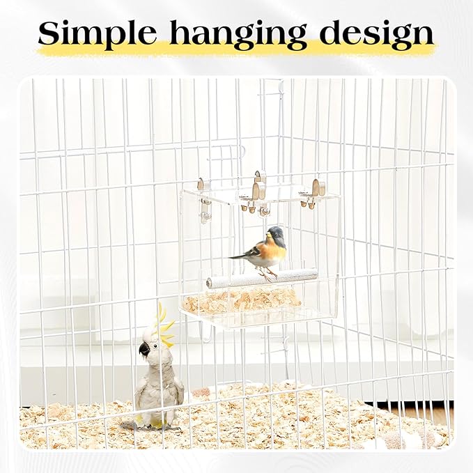 Ziliny 2 Pieces No Mess Bird Feeder for Cage Automatic Acrylic Bird Feeder Seed Food Catcher for Parakeet Canary Cockatiel Parrot Finch Canary 5.1 x 5.1 x 4.3 Inches