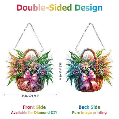 Koikify Hanging Diamond Art Kit for Adults, DIY Flower Basket Diamond Painting Ornament with Gem Painting Front and Printed Back for Home Decor and Gifts