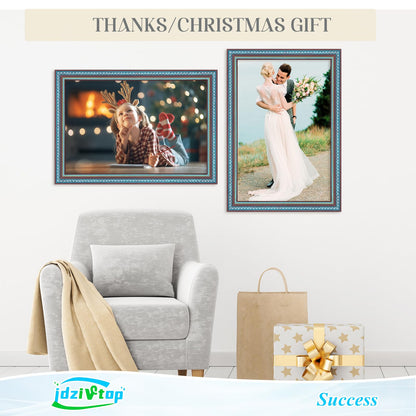 12x18 Wood Frame Brown Blue , Elegant 18x12 Wooden Picture Frame with Love Heart, for 12 x 18inch Gallery Photo Pic with HD Plexiglass, 1.8in Widen 0.9in Thick, Horizontal Vertical Wall Display