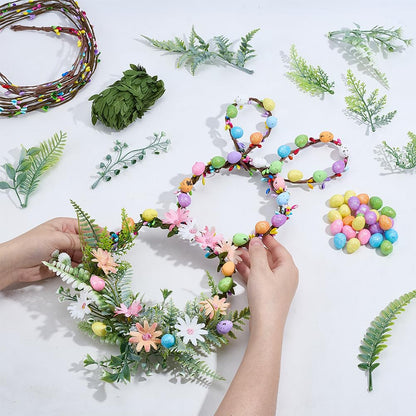 INFUNLY 20 Sets Rabbit Flower Crowns Making Kit 24 Inches Bunny Grapevine Wreath Kits DIY Festival Front Door Wreath with Pastel Eggs Hanging Floral Wreaths for Home Window Wall Holiday Party Decor