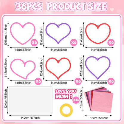 Qyeahkj 36 Set Mother Day Heart Suncatchers Crafts for Boys and Girls DIY Love Hearts Window Tissue Paper Crafts Love Hanging Decor for Classroom Home Activity Art Project Birthday Party Favor Gifts