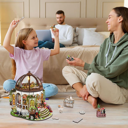Hanging Garden Miniature House Kit, Wooden Dollhouse with LED & Furniture