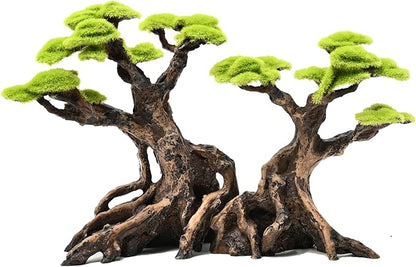 Fish Tank Decor Aquarium Bonsai Tree Resin Ornament with Faux Moss Aquascaping Decoration Artificial Landscape Centerpiece Safe & Fade-Resistant for Betta Shrimp Goldfish