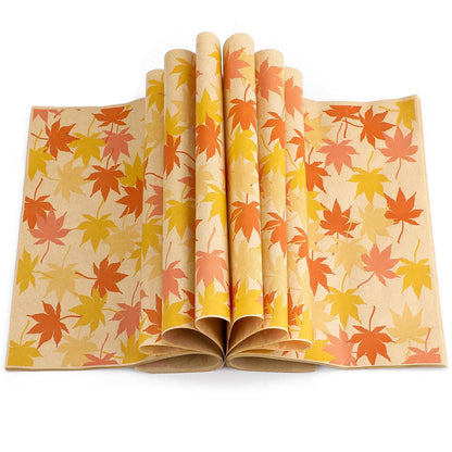 Tenare 150 Pieces Autumn Fall Wax Paper Sheets Food Wrap Grease Resistant Liners Thanksgiving Theme Waterproof Wrapping Tissue Food Picnic Paper for Kitchen(Orange Maple Leaf)