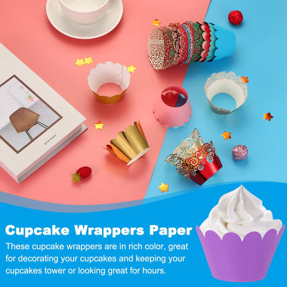 PATIKIL Cupcake Wrappers Paper, 50 Pack Baking Cups Standard Wave Decoration for Anniversary Birthday Weddings Parties, Dark Purple