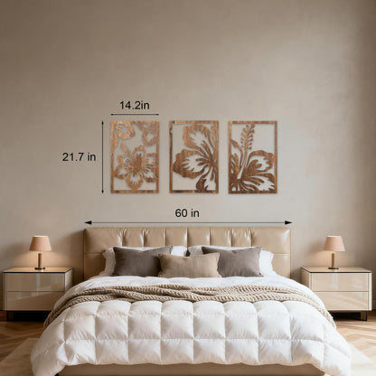 Motivilla 3 Pieces Wood Wall Art Floral Decor, 3D Layered Flowing Flower Wooden Wall Sculptures, Nature Inspired Hanging Aesthetic Decor for Living Room Bedroom Office (Dark Flower, Large)