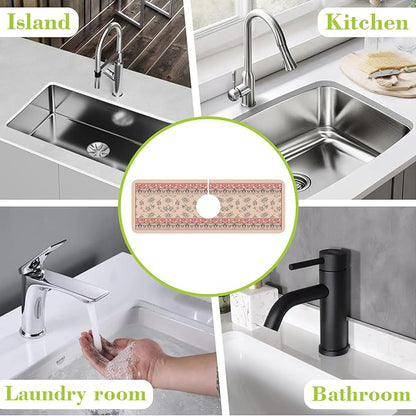 Sink Splash Guard Faucet Mat Retro Boho Flowers Absorbent Fast Drying Mat Sink