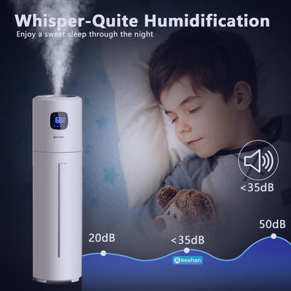 Akeshan Large Humidifiers for Bedroom, 9L/2.5Gal Ultrasonic Cool Mist, Top Fill Easy Clean with 350ML/H Mist Speed, Quiet, Suitable for Kids Room Plant Yoga Office Study Room Living (White, Round)