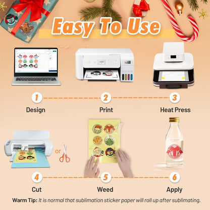 TransOurDream Sublimation Sticker Paper-20 Pcs 100% Glossy Clear Waterproof Heat Transfer Stickers 8.5x11 for Sublimation Inkjet Printer with Sublimation Ink, Decoration for Mugs, Phone Cases, Tumbler