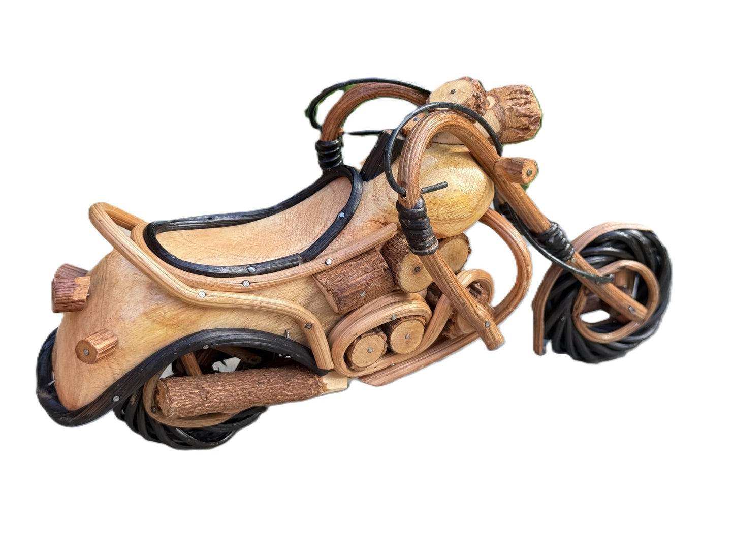 Land of Simple Treasures Wooden Motorcycle Model Decorations for Home - Handmade Motorcycle Figurine Wood Harley Chopper Collectible Sculpture - 9.5 Inches
