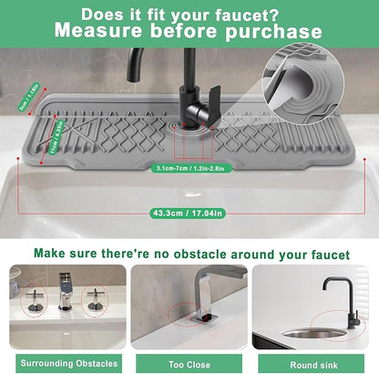 17 Inch Faucet Mat For Kitchen Sink Splash Guard Behind Faucet, ，5°Slope Fast