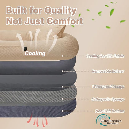 WROS Cooling Human Dog Bed for Summer, Breathable Washable Floor Lounger for People & Pets, 72"x41"x12", Dune Brown, Pet Bed for Hot Weather Relaxing