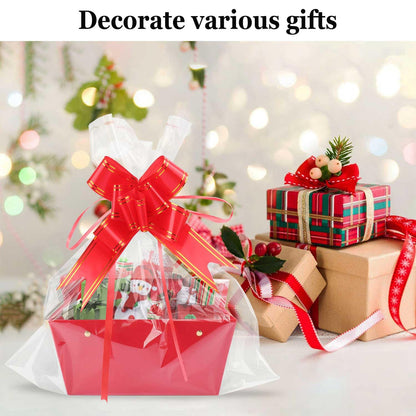 Yiksonyo 15-Pack Red Gift Baskets Empty, Kraft Gift Basket Kit with Bags & Bows, Large 10 x 6.5 x 4.3 inches Red Kraft Gift Basket for Christmas, Birthday, Wedding, DIY and More