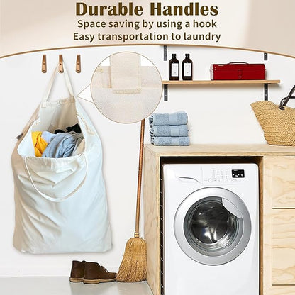 Canvas Laundry Bag with Handles & Drawstring Closure 27.5”Wx35"H, Thick Laundry
