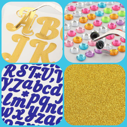 Arivlune Graduation Cap Decorations kit, Includes 6 9.8 X 9.8 Graduation Cap Topper Blank Glitter Cardstock/5 Sheets Rhinestones/6 Alphanumeric Stickers for DIY Graduations Caps Topper