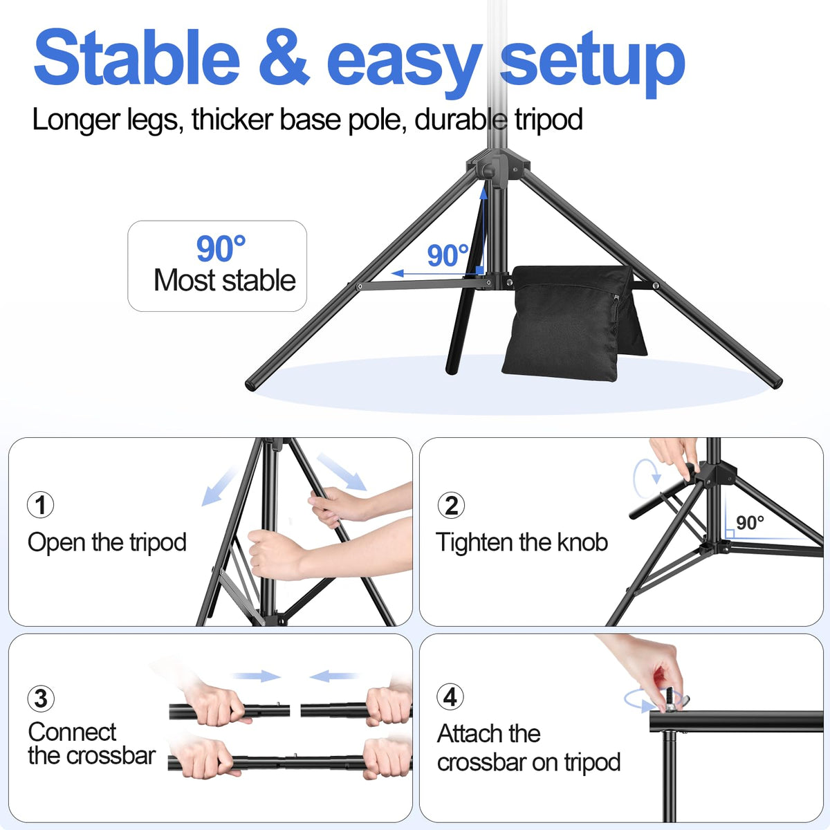 EMART Backdrop Stand 10x8.5ft(WxH) Photo Studio Adjustable Background Stand Support Kit with 2 Crossbars, 8 Backdrop Clamps, 2 Sandbags and Carrying Bag for Parties Events Decoration