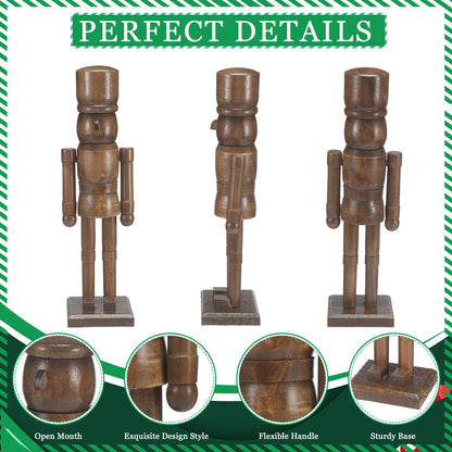 Wonderjune 2 Pack Christmas Wooden Nutcracker Traditional Christmas Decorations Nutcracker Figure Statue for Xmas Festive Holiday Tabletop Home Decor (Brown,12 Inch,14 Inch)