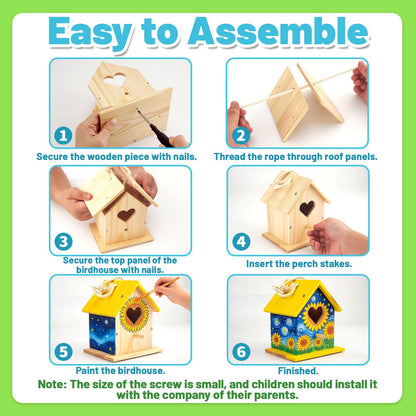 AluAbi 2 Pack DIY Bird House Kit, Thickened Wooden Birdhouse Crafts for Kids with Paints Brushes Screwdriver, DIY Arts and Crafts for Children, DIY Birdhouse Set for Halloween Christmas Birthday