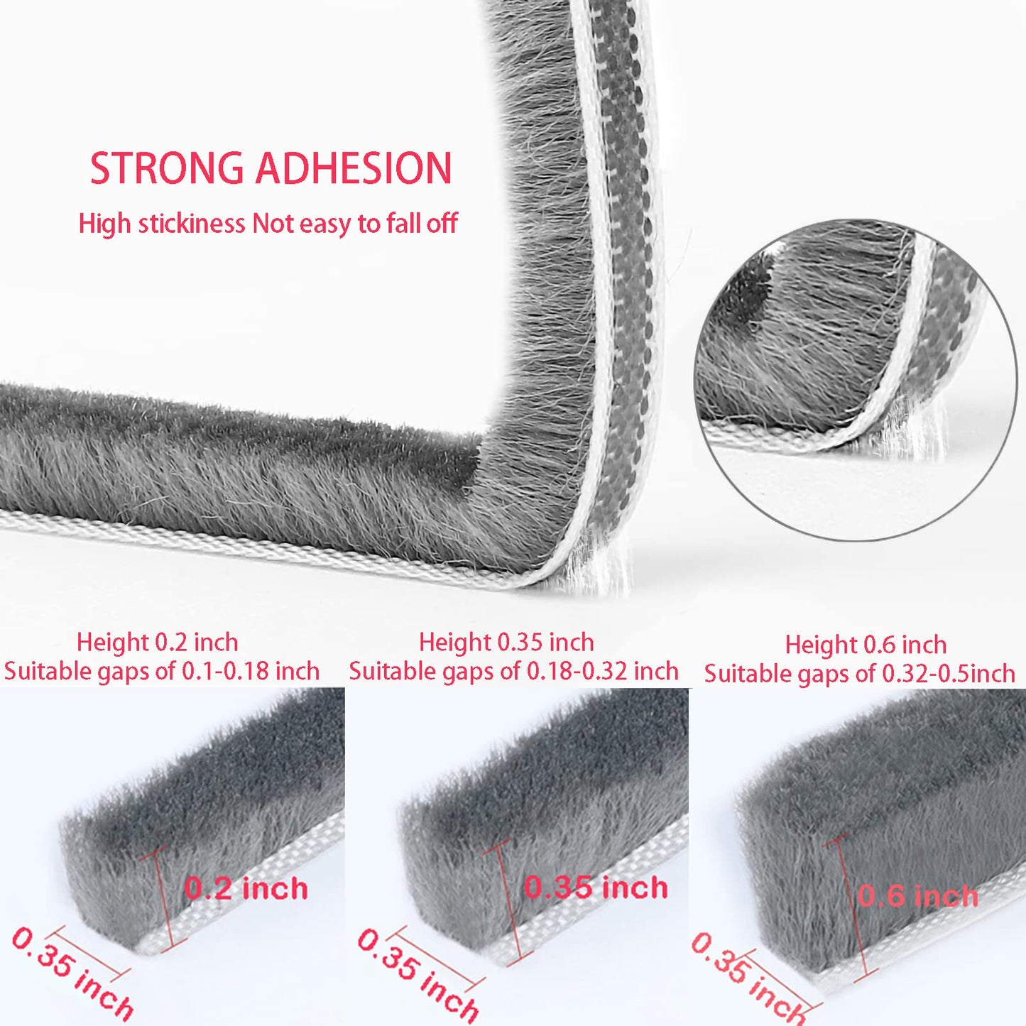 33 Ft Gray Self-Adhesive Soundproofing Weather Stripping for Doors and Windows, 0.35" Wide x 0.2" Thick