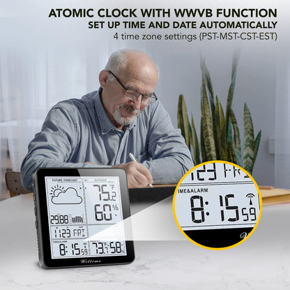 Wittime Weather Station Indoor Outdoor Thermometer Wireless Battery Powered, Atomic Clock with Indoor Outdoor Temperature Weather Clock, Dew Mold Heat Index 2180