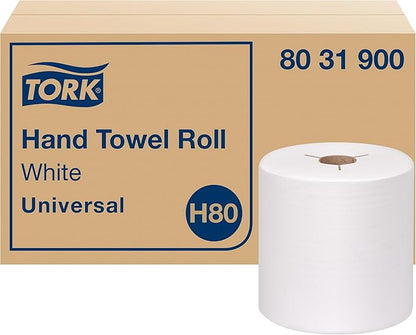 Tork Paper Hand Towel Roll White H80, 100% Recycled Fiber, 6 Rolls x 800 ft