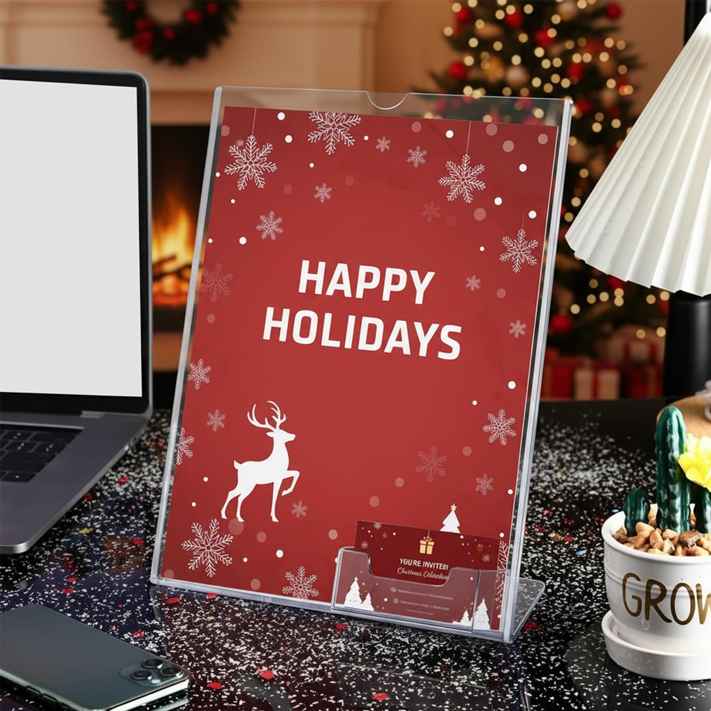 Vicenpal Acrylic Flyer Stand Sign Holder with Business Card Holder 8.5 x 11 Clear Brochure Display Stand with Business Card Pocket for Magazine Pamphlet Booklets Menu Desktop(2 Pcs)