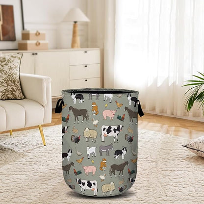 Funny Farm Animal Laundry Basket, Laundry Hamper Collapsible Oxford Cloth