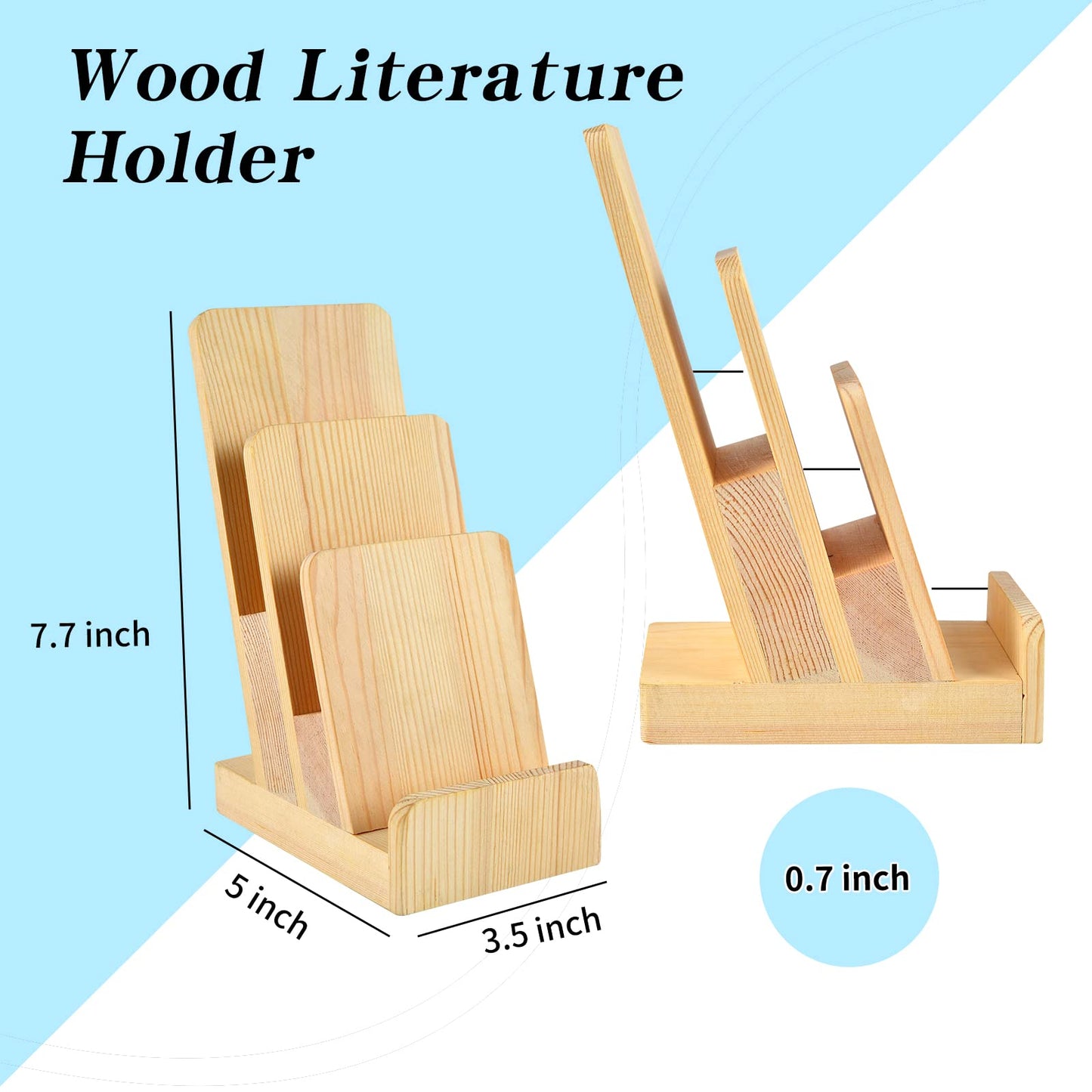 DOSTATNI 3-Tier Pine Wood Literature Holder pamphlet display stand Trifold Brochure Organizer Flyer Holder Postcard Display and Countertop Wooden Display Stand for Magazine Pamphlet Booklets Menu