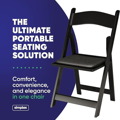 SIMPLEX 48 Black Resin Stackable Folding Chair - Comfortable Black Foldable Chair - Folding Chairs with Padded Seats - Indoor/Outdoor Folding Chairs for Events - Lightweight Foldable Chairs (48 Pack)