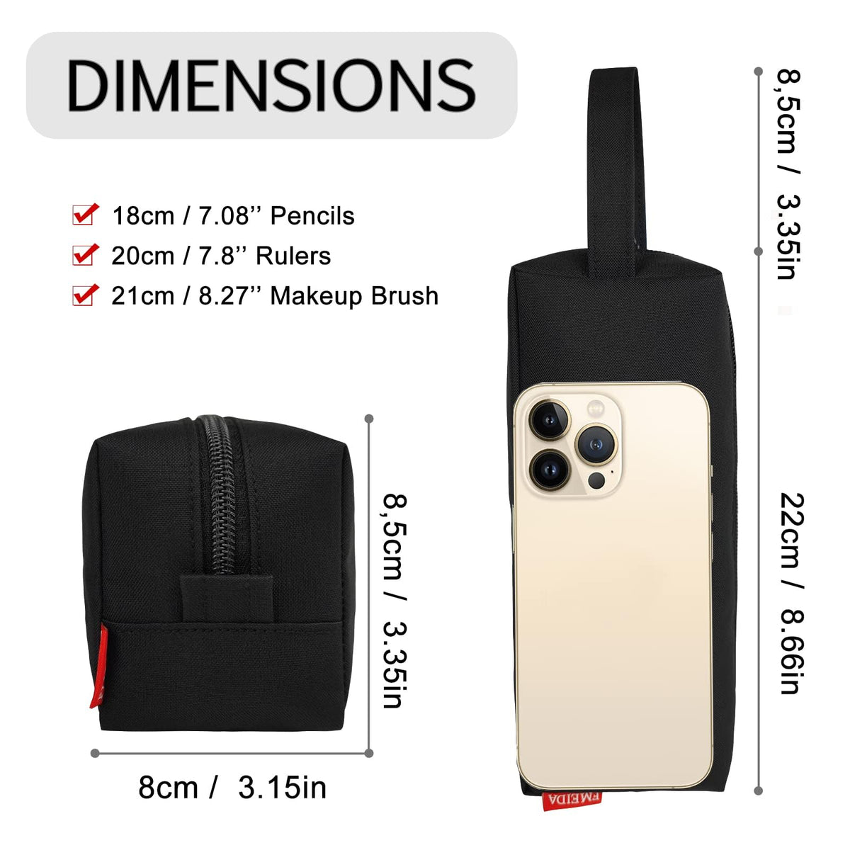 Fmeida Pencil Case Pouch - Water Resistant Pencil Pouch Portable Pencil Bag Simple Office Stationery Pouch with Handle Back to School Supplies - Black